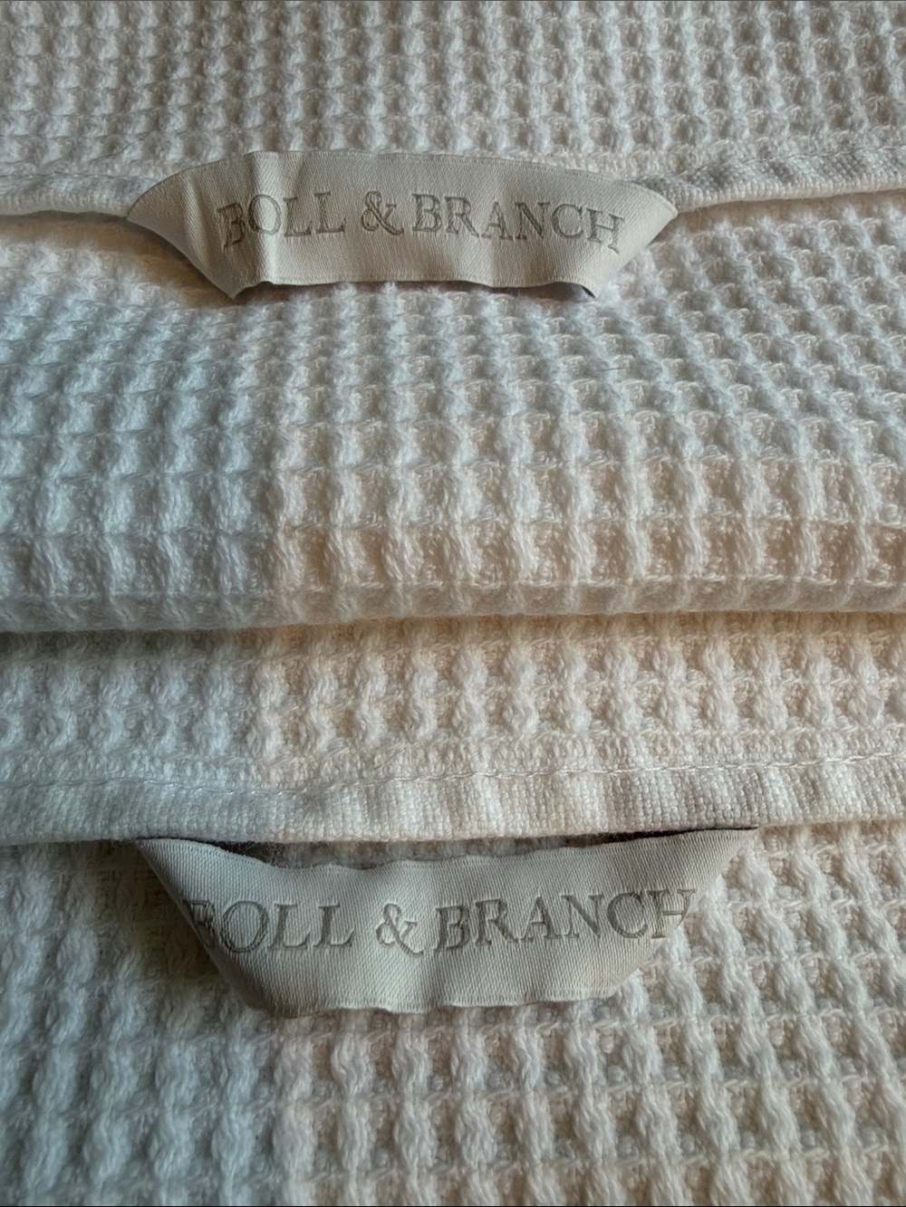 BOLL & BRANCH Pair of 2 White Waffle Hand Towels 100% Organic Cotton